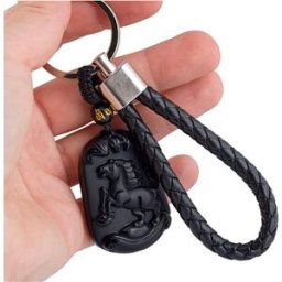 Feng Shui Harmony Černý hřebec klíčenka s obsidiánovým koněm