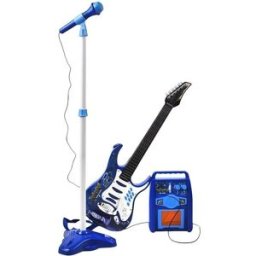 Kruzzel 22409 Dětská rocková elektrická kytara na baterie, zesilovač a mikrofon, modrá