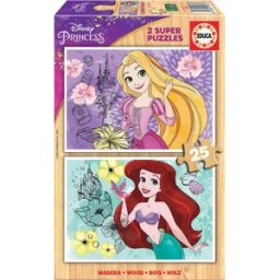 Educa Borras EDUCA Dřevěné puzzle Disney princezny: Locika a Ariel 2 × 25 dílků