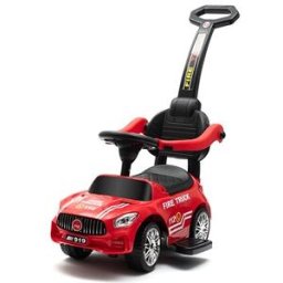 Baby Mix Dětské odrážedlo se zvukem a vodící tyčí Hasiči červené