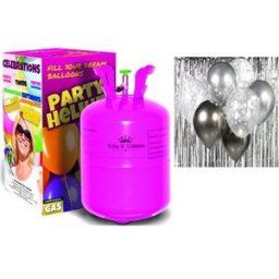 BALLONPUB Helium na 20 balonků a sada latexových balónků - chromovaná stříbrná 7 ks, 30 cm