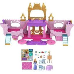 Mattel Disney Princess Kočár a zámek 2 v 1, malá panenka Aurora, 3 hrací patra HWX17