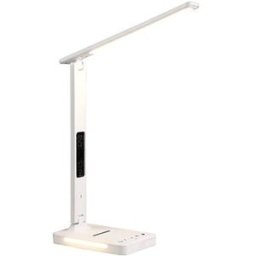 AVIDE Kožená stmívatelná LED stolní lampa s displejem 7 W 350 lm, CCT, bílá