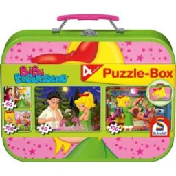 Schmidt Puzzle Malá čarodějka Bibi 4 v 1 v plechovém kufříku (60, 60, 100, 100 dílků)