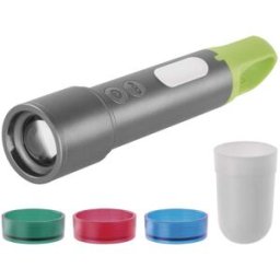 Emos LED + COB LED nabíjecí kovová svítilna s fokusem a barevnými difuzory P3118