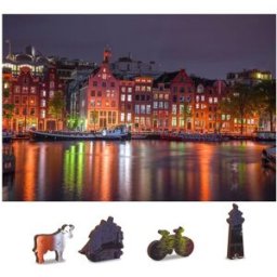Wooden city Dřevěné puzzle Noční Amsterdam 2v1, 75 dílků eko