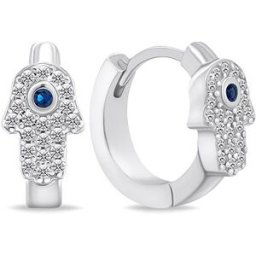 Brilio Silver Moderní stříbrné kruhové náušnice Hamsa EA667W (Ag 925/1000, 2,6 g)