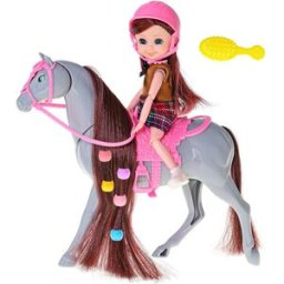 Mikrotrading MIKRO-TRADING Panenka jezdkyně 16 cm s koněm 25,5 cm a doplňky