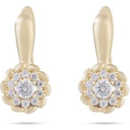 Biju Pozlacené náušnice 14 k, rozkvetlá květinka se zirkony 1002259