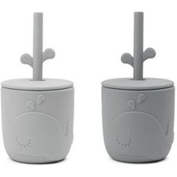 Done by Deer Pekaboo set hrnečků s brčkem Wally 2 ks šedý