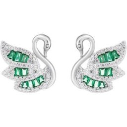 Preciosa Stříbrné náušnice Sparkling Swan, labuť s kubickou zirkonií, zelené (Ag925/1000, 2,64 g)