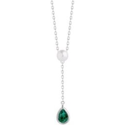 Preciosa Stříbrný náhrdelník Pure Pearl s říční perlou a kubickou zirkonií Preciosa, emerald