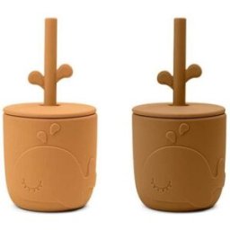 Done by Deer Pekaboo set hrnečků s brčkem Wally 2 ks hořčicový