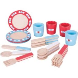 Bigjigs Toys Bigjigs Dřevěný jídelní servis s puntíky