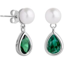 Preciosa Stříbrné náušnice Pure Pearl s říční perlou a kubickou zirkonií Preciosa, emerald
