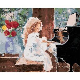 zuty Holčička hrající na piano, 40×50 cm, vypnuté plátno na rám