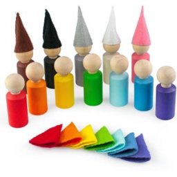 Ulanik Montessori dřevěná hračka "Peg Dolls with Hats small