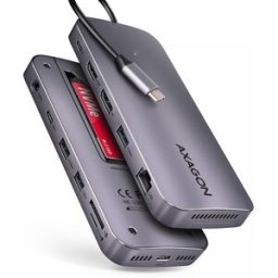 AXAGON HMC-12GM2 Combo Hub, USB-C 10Gbps, 3x USB-A, USB-C, HDMI, DP, RJ-45, SD/mSD, M.2 slot, audio