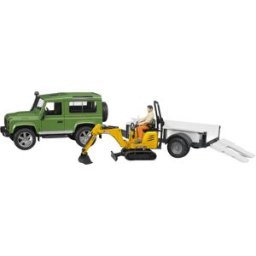 Bruder Land Rover s řidičem, přívěsem a minibagrem JCB
