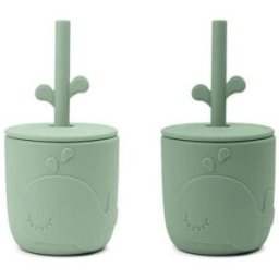 Done by Deer Pekaboo set hrnečků s brčkem Wally 2 ks zelený