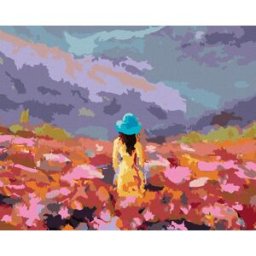 zuty Žena v květinovém poli, 40×50 cm, vypnuté plátno na rám