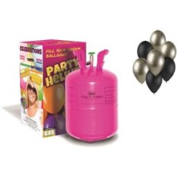 Kingofbal Helium a sada latexových balónků – chromovaná barva prosecco a černá 7 ks 30 cm