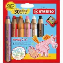 STABILO woody 3 in 1 Anniversary Edition Jednorožec - 6 ks s ořezávátkem