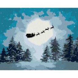 zuty Santa na saních, 40×50 cm, bez rámu a bez vypnutí plátna