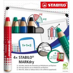 STABILO MARKdry - 4 ks sada s ořezávátkem a hadříkem - 4 různé barvy
