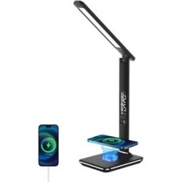 LED stolní lampička IMMAX KINGFISHER Qi černá s bezdrátovým nabíjením Qi a USB