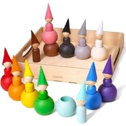 Ulanik Montessori dřevěná hračka „Small Peg Dolls with Hats and Balls?