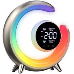 Immax LED noční lampička, budík PEACOCK s hodinami, RGB světlem a USB portem, zlatá