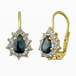 Silvego Zlaté náušnice KRISTIN kapky ze žlutého zlata s přírodním safírem a čirými topazy - SILVEGOG31866SAWTY