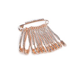 Ozdobný spínací špendlík s broušenými kamínky délka 39 mm, barva 2 růžové zlato