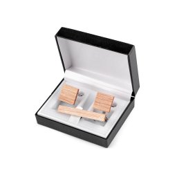 Dřevěné manžetové knoflíky a kravatová spona v dárkové krabičce, barva 1 přírodní stř.