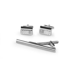 Manžetové knoflíky a kravatová spona v dárkové krabičce, barva 3 platina