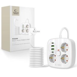 Tech-Protect PCS3X4 prodlužovací kabel 2x USB-A 2x USB-C 3x zásuvka 200 cm - Bílá