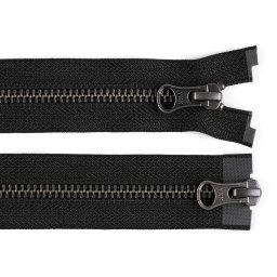Zip kovový YKK No 5 dělitelný 2 jezdce / dvoucestný 50 cm na kožené bundy, barva černá černý nikl