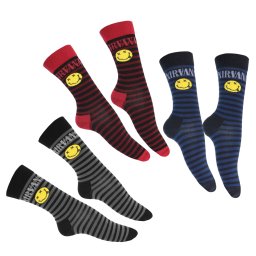 ponožky (set 3 páry) Nirvana - Happy Face Stripes - ROCK OFF - NIRVSCKSET05