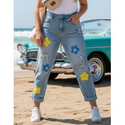 V&V Dámské jeans s aplikací Flower - M