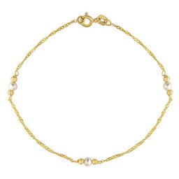 Zlatý náramek Singapur ze žlutého zlata se zlatými korálky a přírodní perlou - 1,2 mm varianta 19 cm
