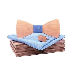 Gaira® Dřevěný motýlek s kapesníčkem a manžetovými knoflíčky 709230