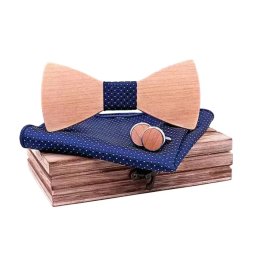 Gaira® Dřevěný motýlek s kapesníčkem a manžetovými knoflíčky 709231