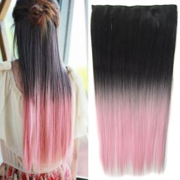 Girlshow Clip in vlasy - 60 cm dlouhý pás vlasů OMBRE - odstín Black T Light Pink - odstín Black T Light Pink