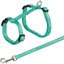 Trixie Postroj pro kočku s vodítkem XL GOOD LUCK 34-57cm/13mm Barva: tyrkysová