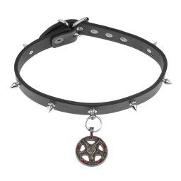 obojek BAPHOMET RED CRYSTAL SPIKE LEATHER CHOKER - LSF9 54