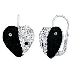 Silvego Stříbrné náušnice srdce Jin Jang se Swarovski® Crystals - SILVEGOB36014SWA