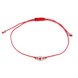 Náramek shamballa srdíčko, barva červená růžová světlá