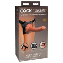 King Cock Elite Comfy - pipnac dildo s postrojem - tmav odstn natur