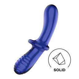 Satisfyer Double Crystal - oboustrann sklenn dildo - modr